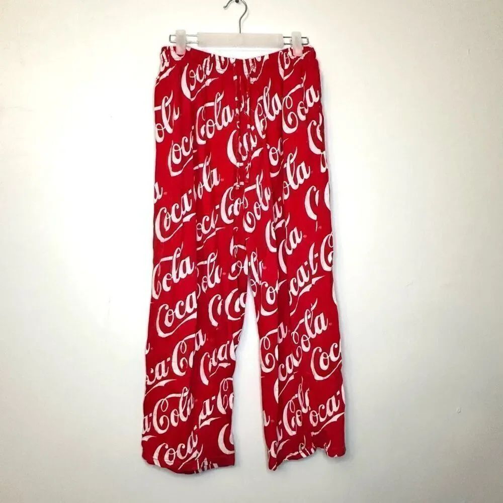 Coca Cola 100% Cotton Wide Leg Red White Pajama Bottoms Size Medium